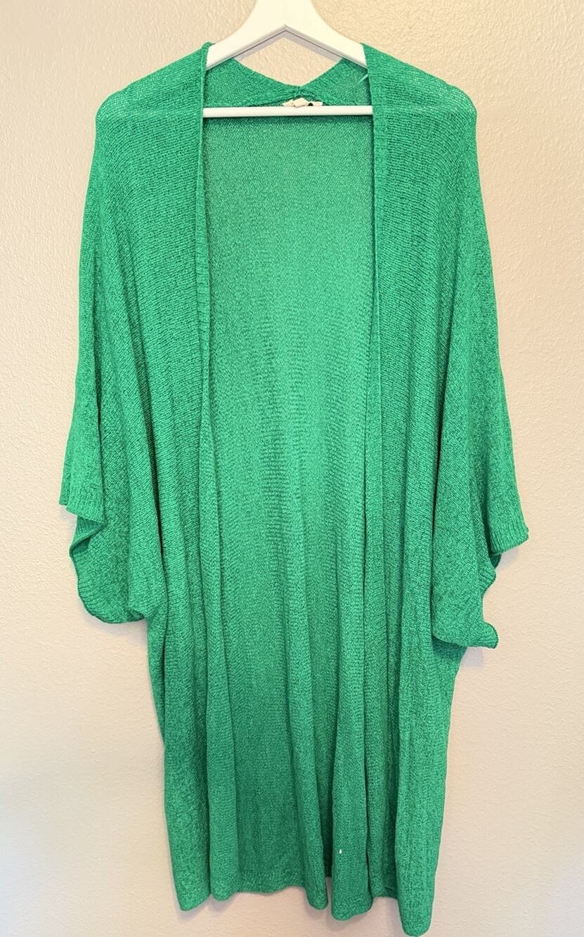 ee:some Kelly Green Open Front Kimono Cardigan Sweater Loose Fit 1XL 2XL